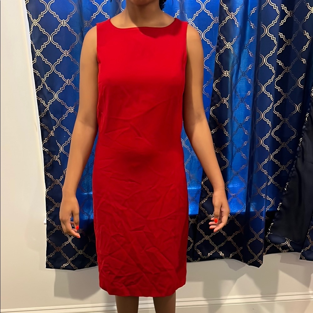 Peter Nygard Red Sheath Midi Dress Bateau Neckline
